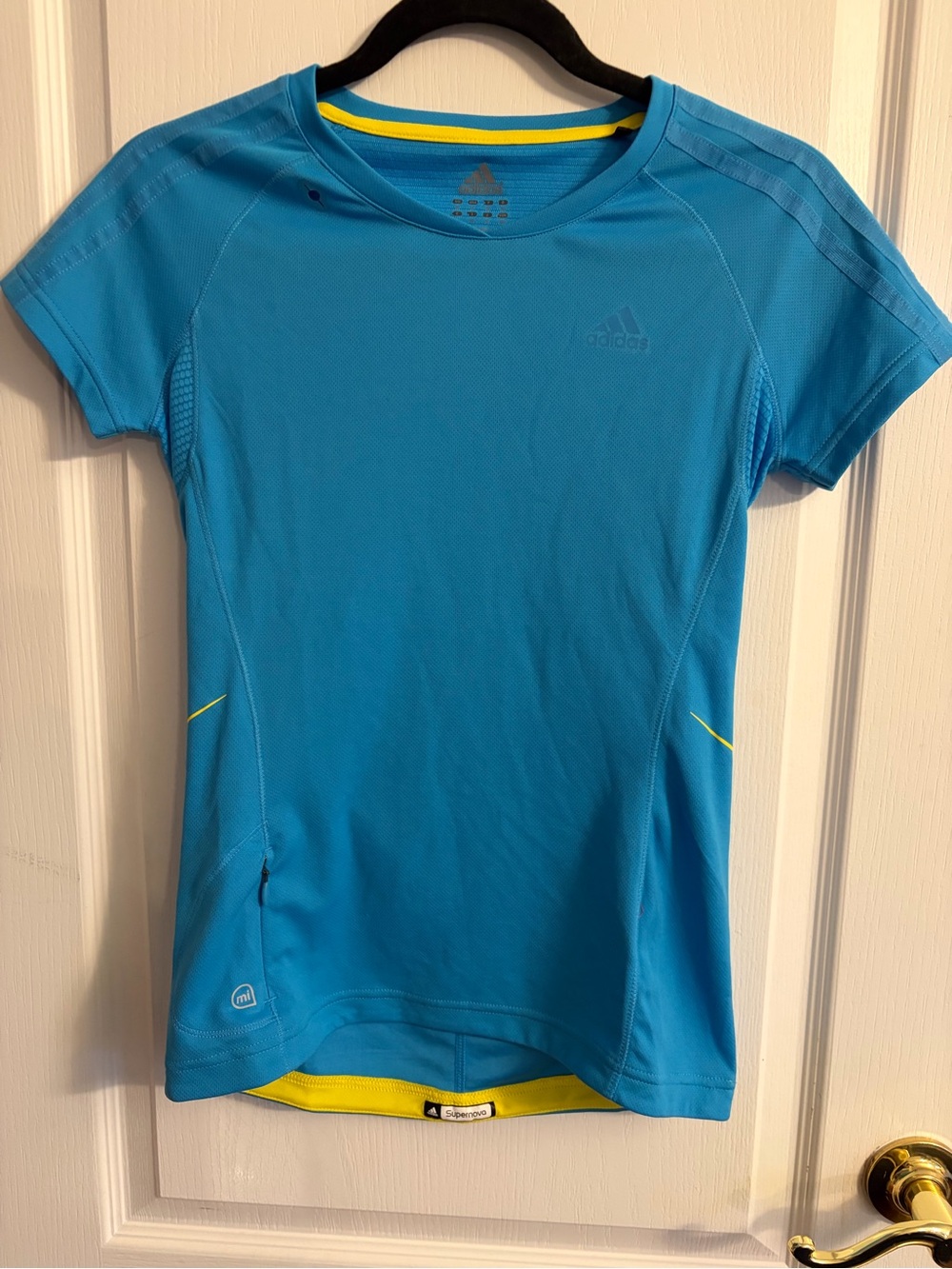 adidas Supernova Teal-Blue Women’s Active Short Sleeve Tee with Yellow Accents